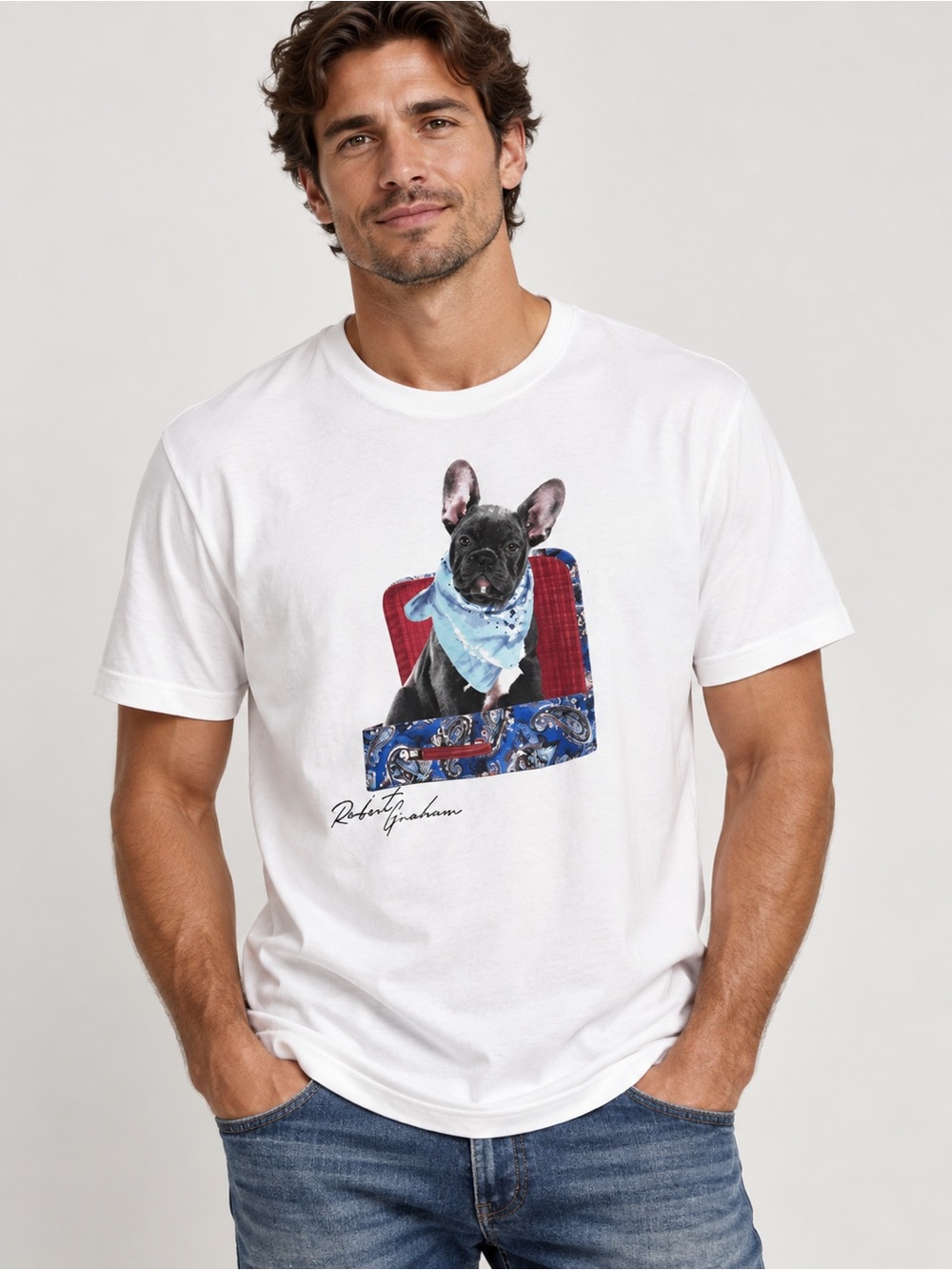 Robert Graham White Jetset Graham Frenchie
T-Shirt SZ XXL Casual NWOT READ